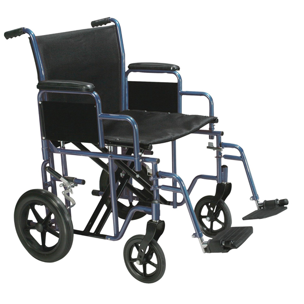 Bariatric Heavy Duty Transport Wheelchair with Swing Away Footrest - 20 Inch Blue - Click Image to Close